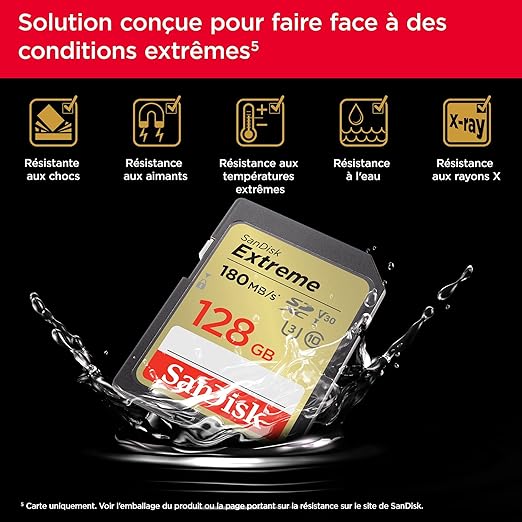 SanDisk Extreme 128GB SD Card - Black/Gold - Image 2
